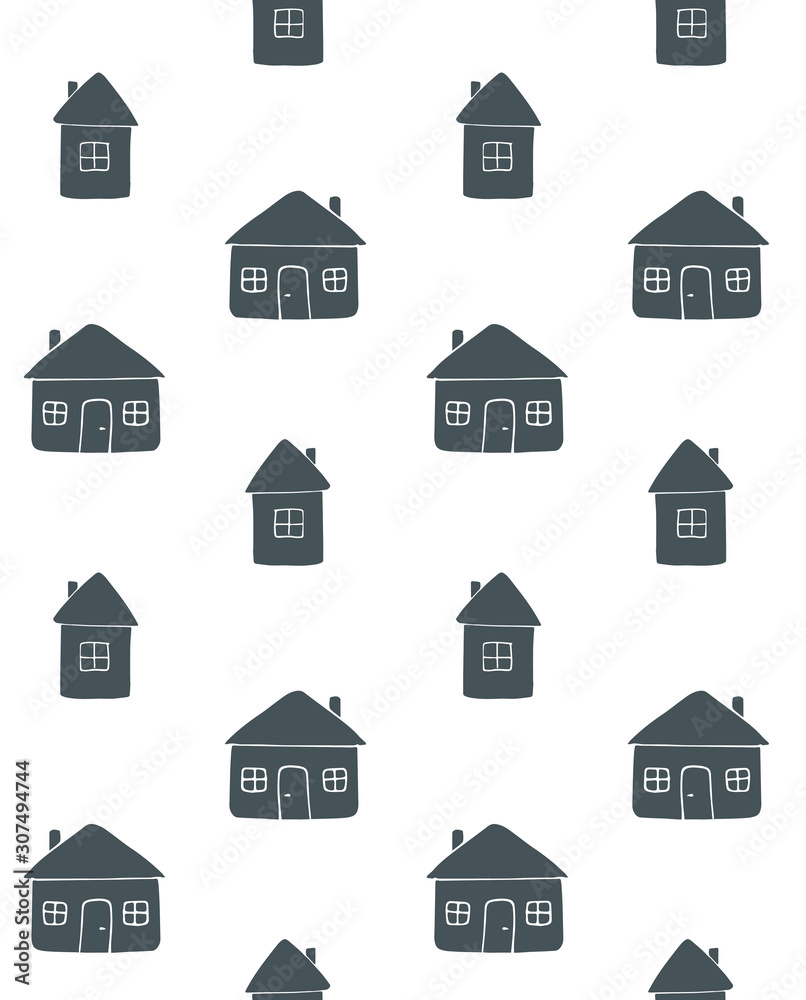 Vector seamless pattern of hand drawn doodle sketch Scandinavian house isolated on white background