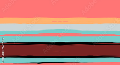 Orange, Brown Lines Seamless Summer Pattern, Vector Watercolor Sailor Stripes. Retro Vintage Grunge Fabric Fashion Design Horizontal Brushstrokes. Simple Painted Ink Trace, Geometric Cool Autumn Print