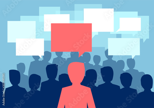Vector of a people crowd communicating with one person having a different opinion photo