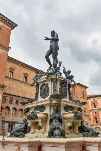Famous Neptune fountain in Bologna, Italy.