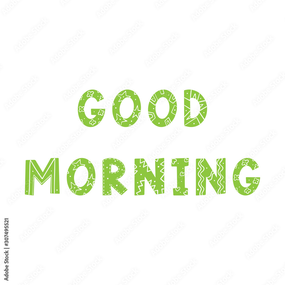 The words 'Good morning'. Vector color illustration. Doodle style ...