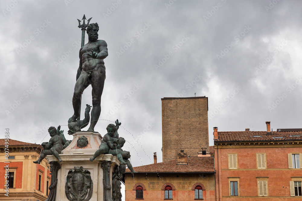 Famous Neptune fountain in Bologna, Italy.