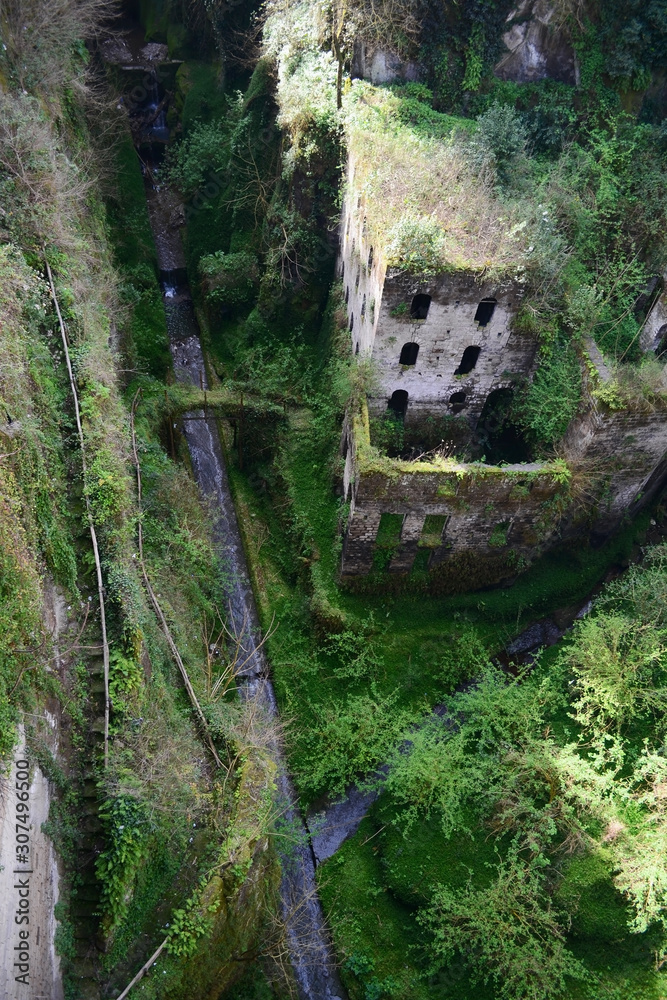 Vallone dei Mulini in Sorrento.Abandoned mill in the middle of Sorrento. Vallone dei Mulini in Sorrento.Abandoned mill in the middle of Sorrento.