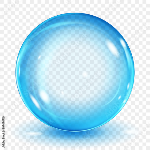 Foto Big translucent light blue sphere with glares and shadow on transparent background