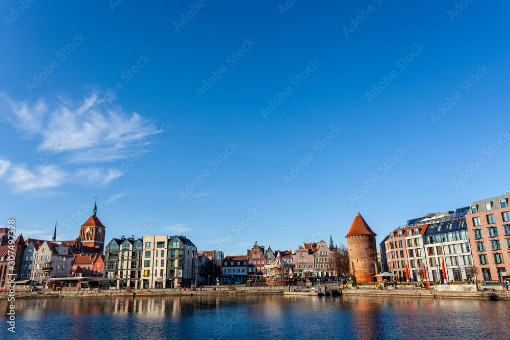 Skyline of the old town of Gdansk in Poland in the early morning