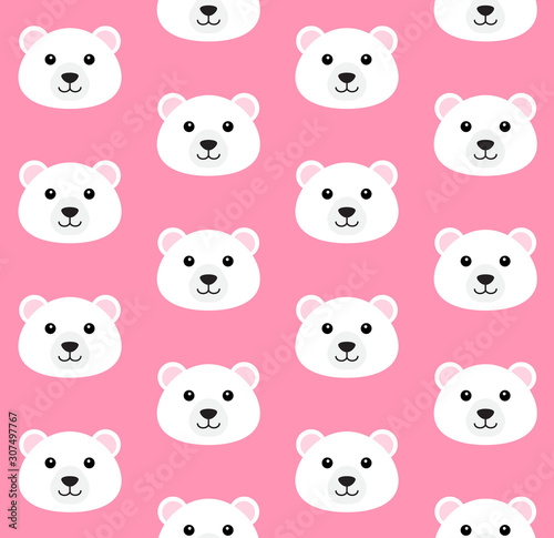 Fototapeta Naklejka Na Ścianę i Meble -  Vector seamless pattern of flat cartoon polar bear face isolated on pink background