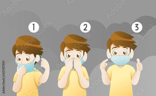 Boy wearing mask for protect pollution