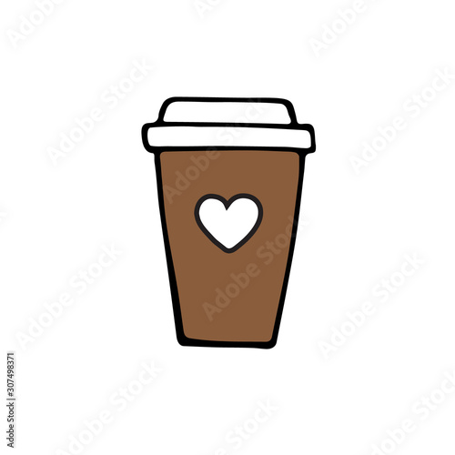 Vector hand drawn doodle sketch colored take away coffee isolated on white background
