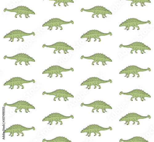 Vector seamless pattern of hand drawn doodle sketch green ankylosaurus dinosaur isolated on white background
