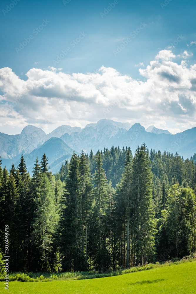 View from Podolševa to mountain range Kamnik–Savinja Alps, Slovenia