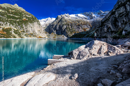 Fototapeta Naklejka Na Ścianę i Meble -  Gelmer Lake near by the Grimselpass in Swiss Alps, Gelmersee, Switzerland, Bernese Oberland, Switzerland.