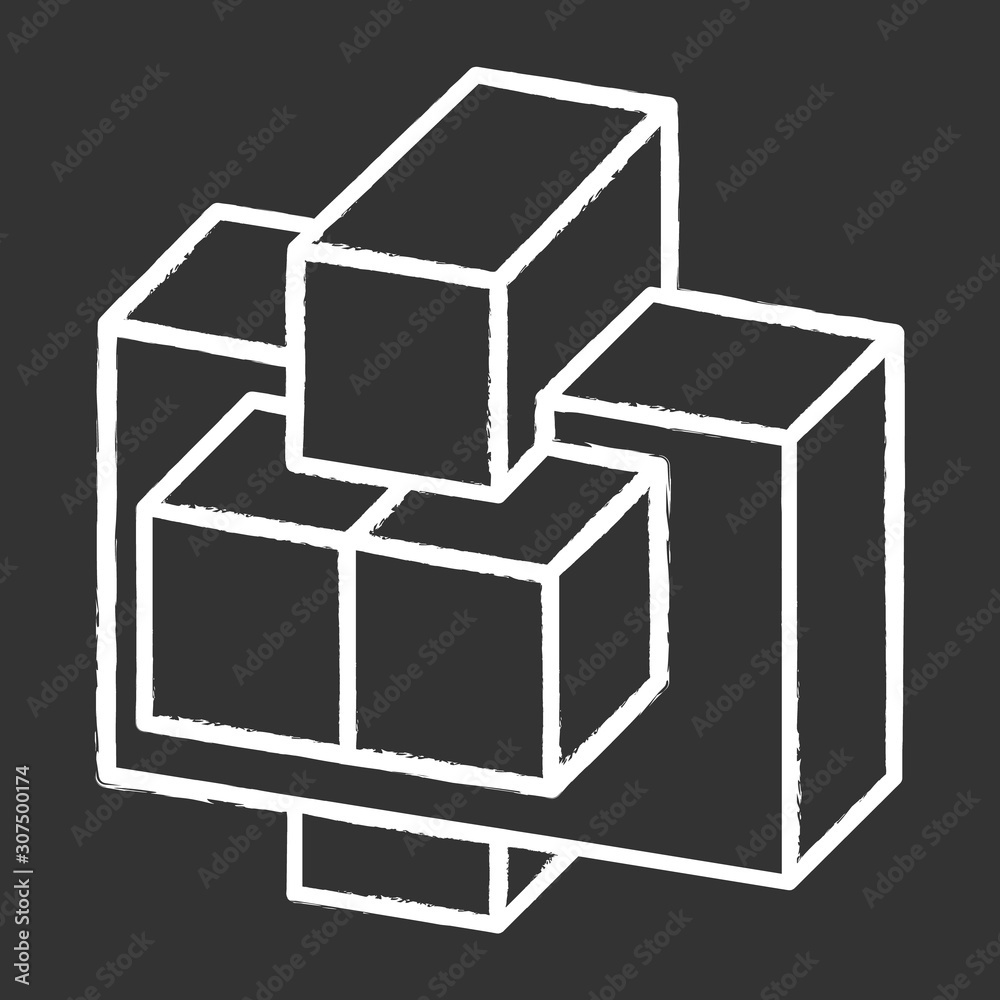 Construction puzzle chalk icon. Connected pieces. Trial and error, put-together game. Mental exercise. Ingenuity test. Brain teaser. Solution finding. Isolated vector chalkboard illustration Construction puzzle chalk icon. Connected pieces. Trial and error, put-together game. Mental exercise. Ingenuity test. Brain teaser. Solution finding. Isolated vector chalkboard illustration