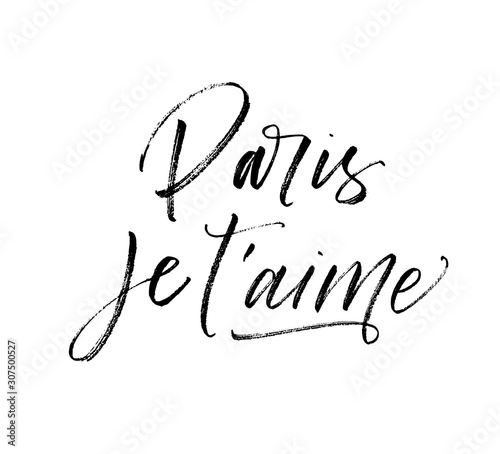 Paris je t'aime card. Hand drawn brush style modern calligraphy. Vector illustration of handwritten lettering.  photo