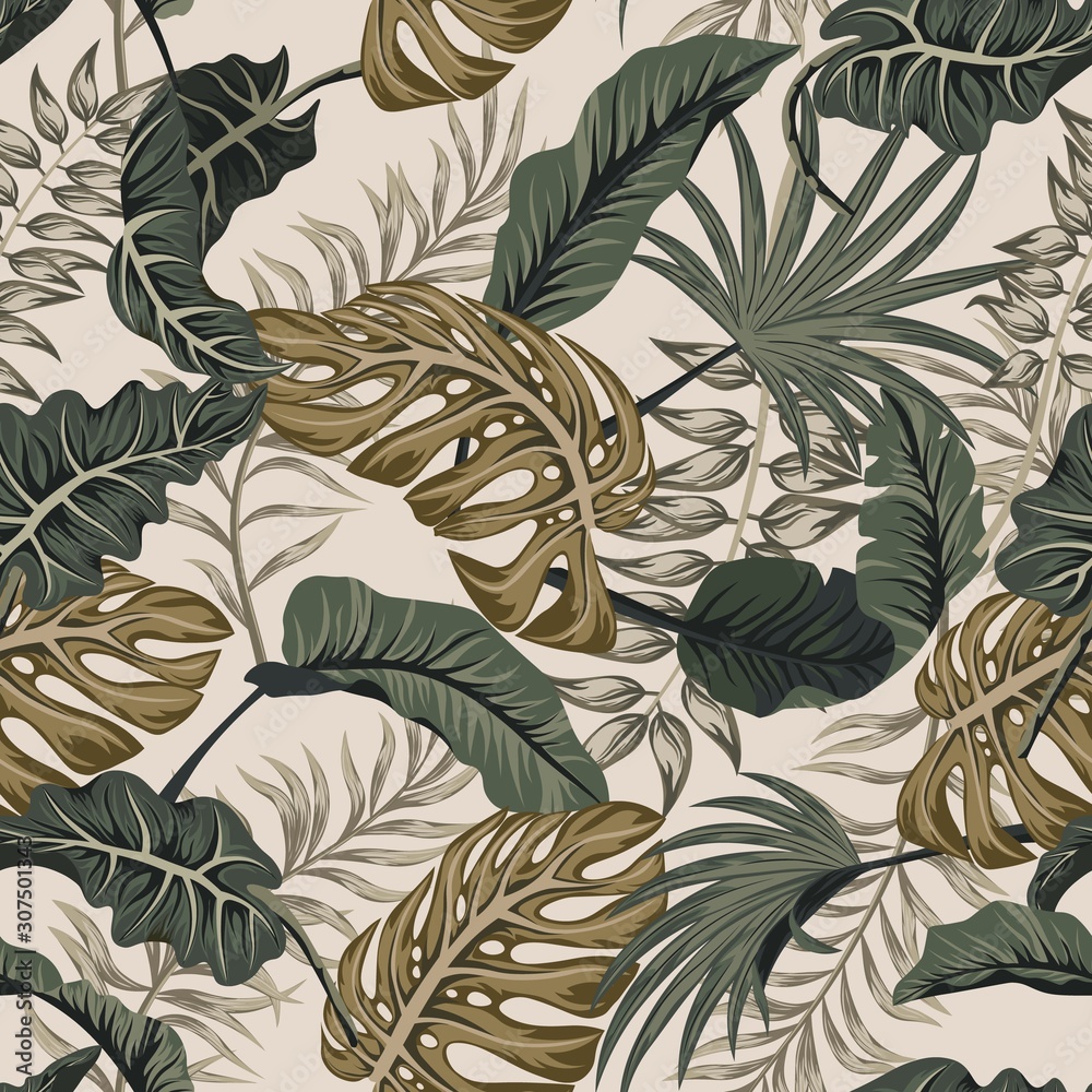 Fototapeta Tropical palm leaves, jungle leaves seamless vector floral pattern background.