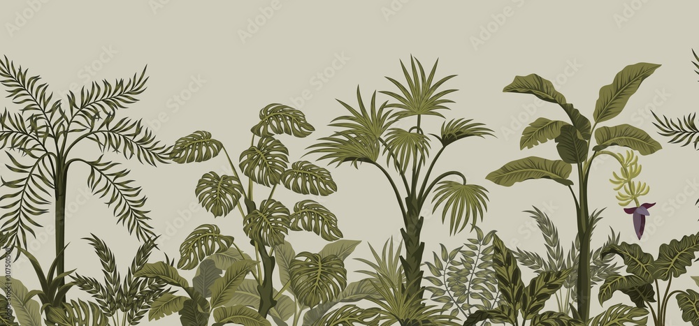 Fototapeta Tropical palm leaves, jungle leaves seamless vector floral pattern background.