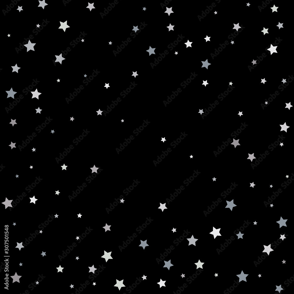 Silver sparkle star on black background. Starry confetti Silver sparkle star on black background. Starry confetti