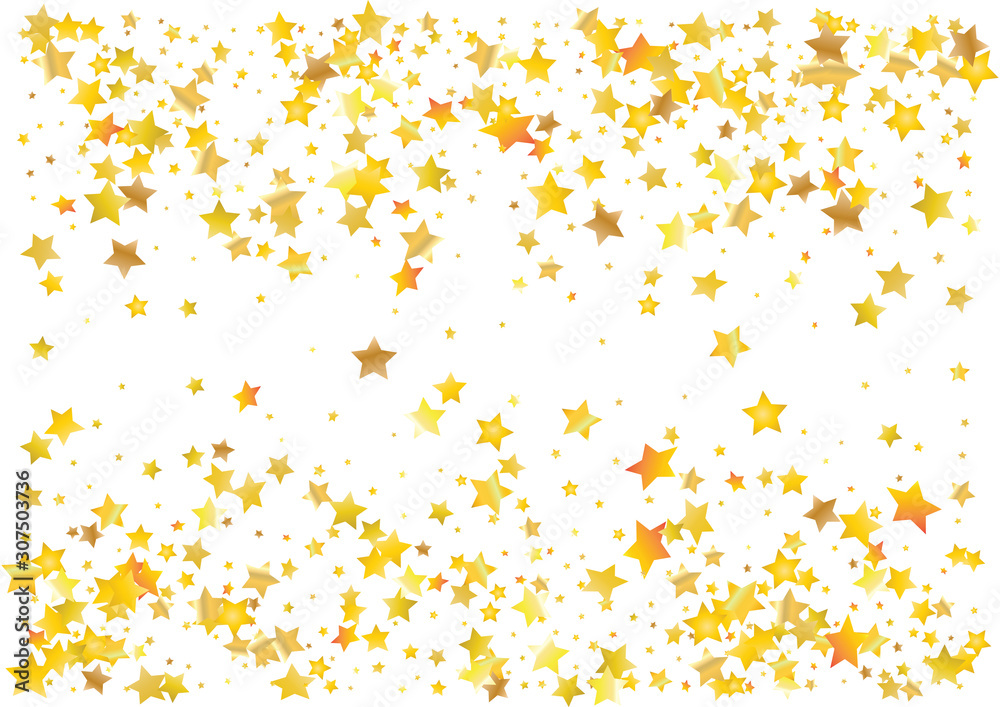 Festive glitter gold star confetti background. Abstract frame confetti texture for holiday, postcard, poster, website, carnivals, birthday and children's parties. Cover confetti mock-up. Wedding card