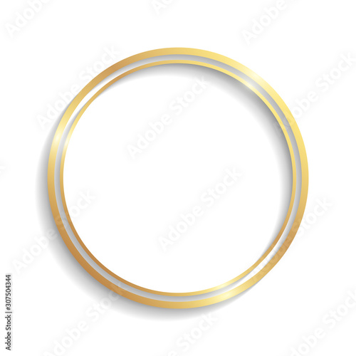 Golden circle double frame with shadows and highlights isolated on a white background.