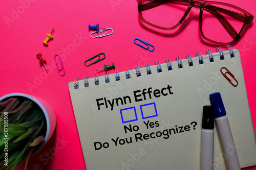 Flynn Effect, Do You Rezognize? Yes or No. On office desk background photo