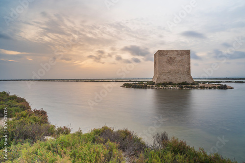 Spain, Alicante, Santa Pola, Tamarit?Tower at dusk photo