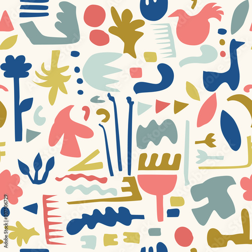 Abstract Cut Out Shapes, Vector Pattern Seamless Background, Hand Drawn  Matisse Style Collage Graphic Illustration for Trendy Home Decor, Modern Fashion Prints, Kids Wallpaper All Over Print EPS 10