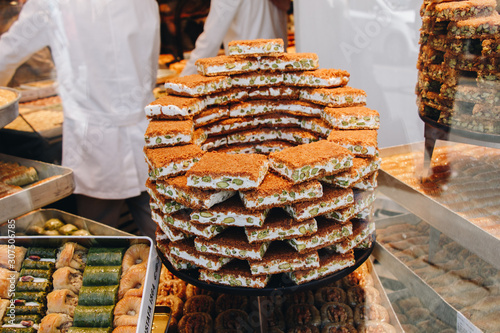 Kadayif, Turkish traditional dessert  baked in syrup photo