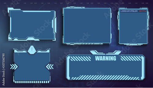 Futuristic user menu interface. Futuristic HUD set frame. Futuristic virtual screen frame. Cyber tech frame. UI,GUI futuristic frame user interface screen elements set.Set with call outs communication
