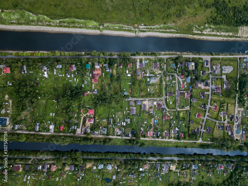 Aerial view of Ladoga canals at Shlisselburg, Russia
