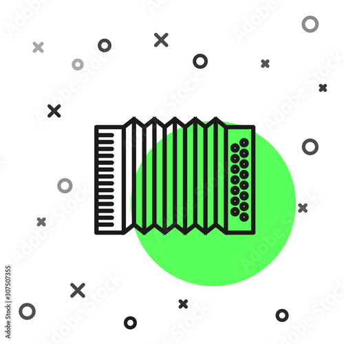 Black line Musical instrument accordion icon isolated on white background. Classical bayan, harmonic.  Vector Illustration