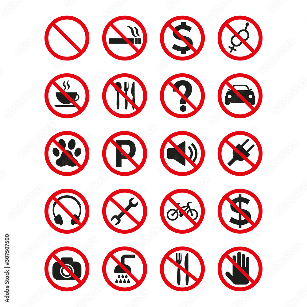 Prohibition signs set safety on white background. Prohibition signs set safety on white background.