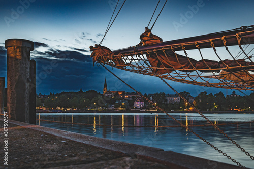 Germany, Schleswig-Holstein, Eckernforde harbor seen at dusk photo