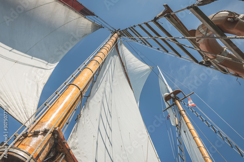 Denmark, Baltic Sea, Low angle view of gaff schooner sail photo