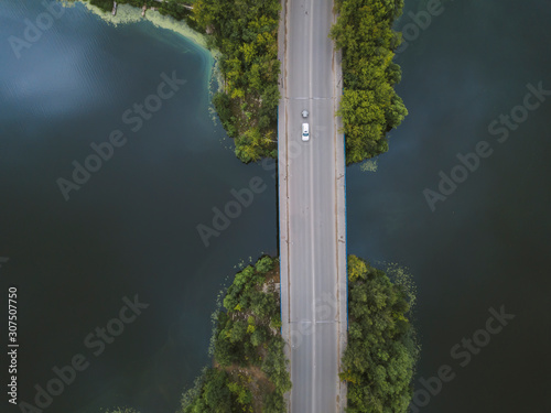 Aerial view of Bridge over Volga River, Moscow, Russia photo