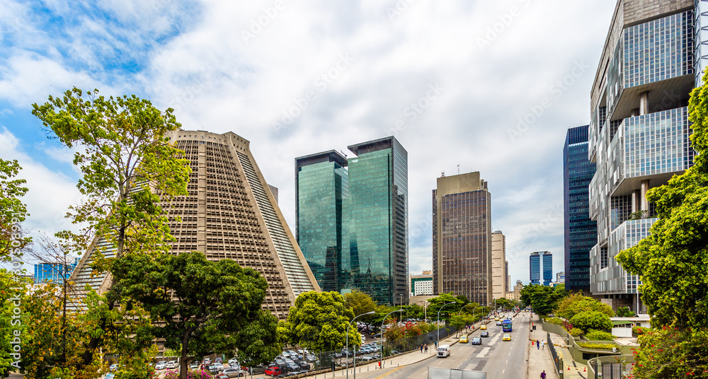 Naklejka premium Modern skyscrapers buildings downtown panorama, Rio De Janeiro, Brazil