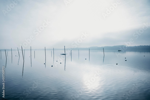 Switzerland, Zurich, Pfffikon, foggy view of lake photo