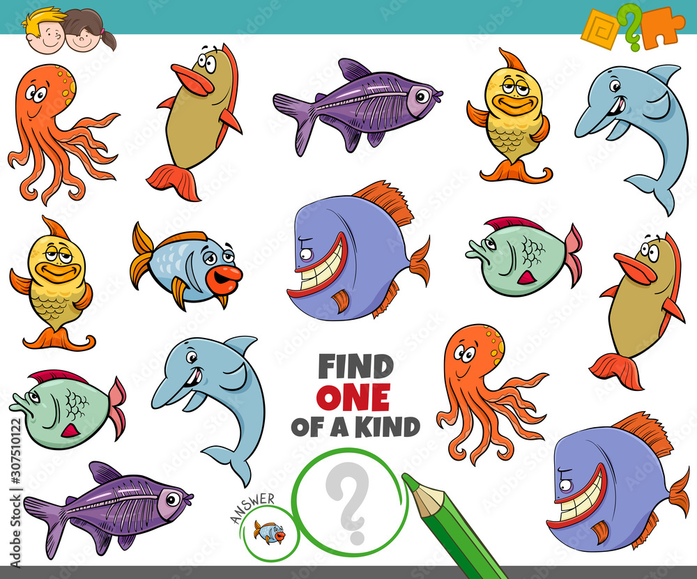 one of a kind game for kids with sea animals Stock Vector | Adobe Stock
