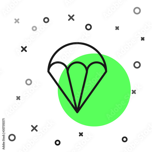 Black line Parachute icon isolated on white background. Extreme sport. Sport equipment. Vector Illustration