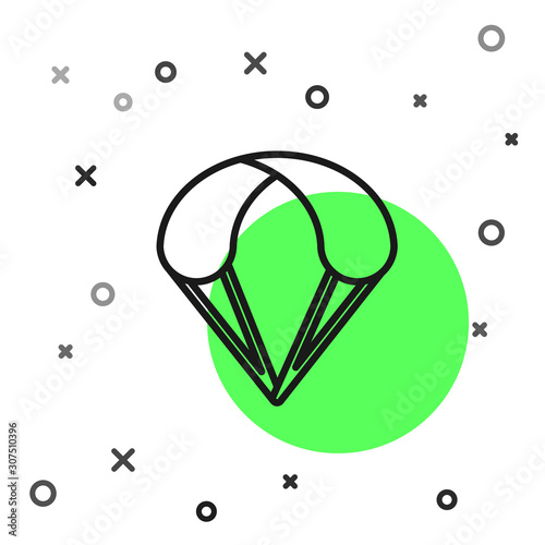 Black line Parachute icon isolated on white background. Extreme sport. Sport equipment. Vector Illustration