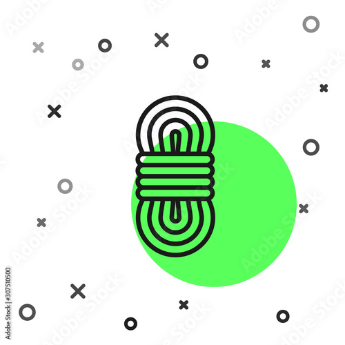 Black line Climber rope icon isolated on white background. Extreme sport. Sport equipment. Vector Illustration
