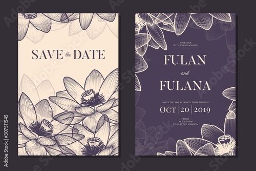 wedding invitation card set abstract doodle hand drawn floral daisy flower sketch vintage retro decoration ornament frame greeting poster background mockup template vector illustration