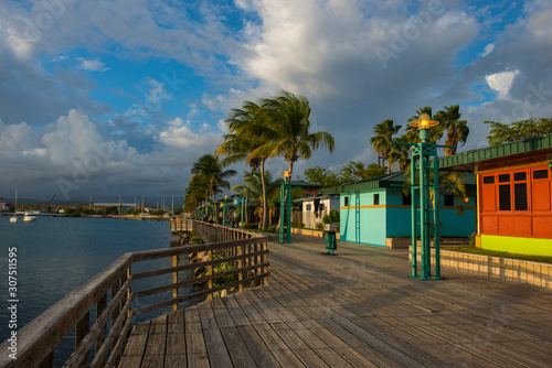 Houses on pier at Ponce harbor, Puerto Rico, Caribbean