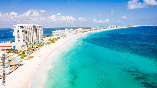 aerial beach view of a wonderful caribbean beach in Cancun, Mexico