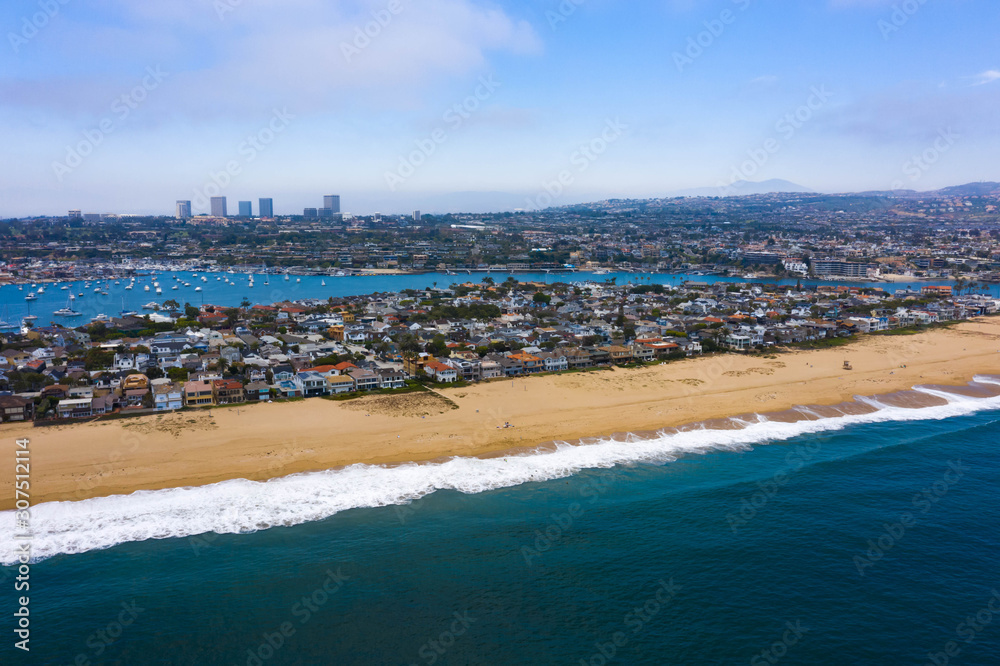 Newport Beach coastline with City scape background