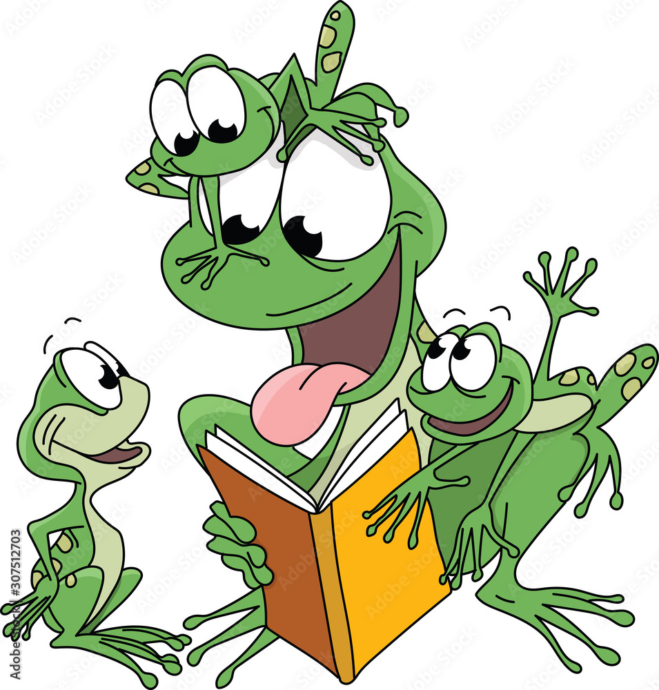 Cartoon frog mother reading stories to her children vector illustration Stock Vector Adobe Stock