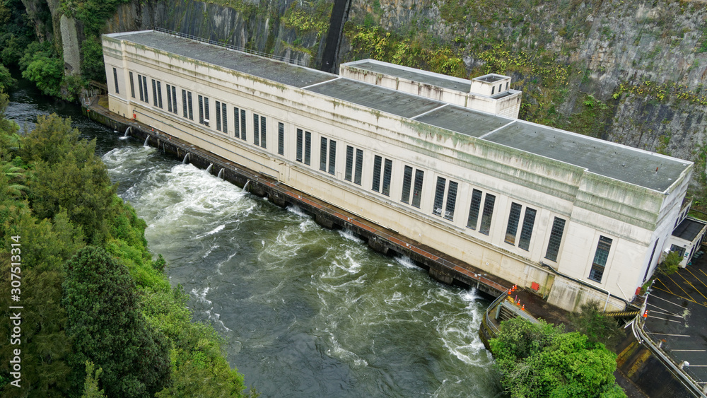 Arapuni hydroelectric power station on the Waikato River, in the North Island of New Zealand.