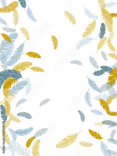 Fluffy twirled feathers on white design.