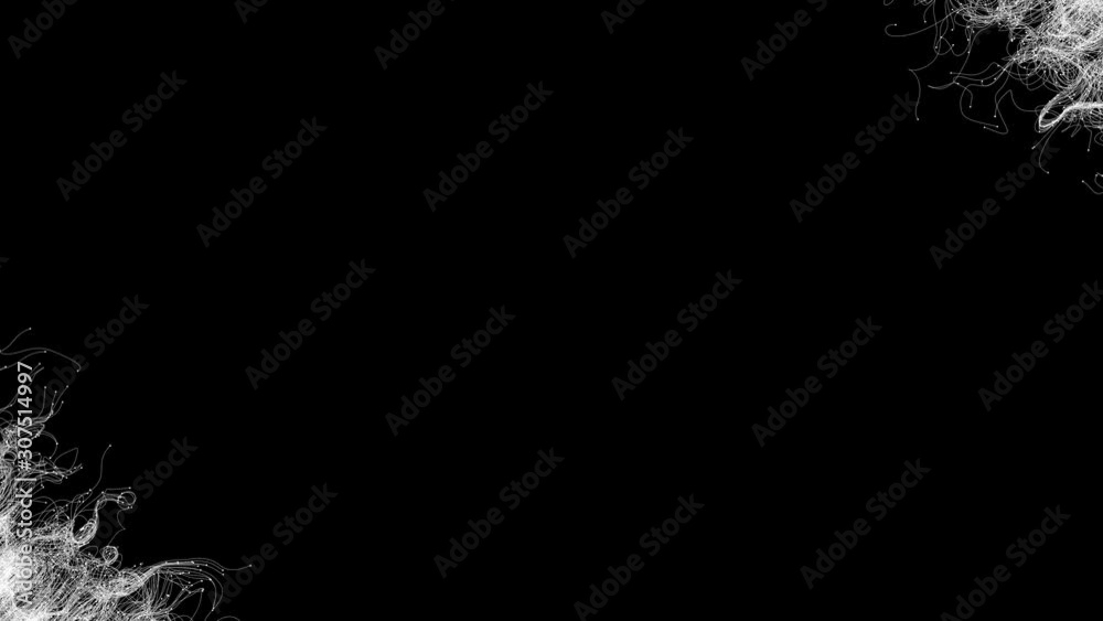White hair stretching to the center from the corners on a black background. White hair stretching to the center from the corners on a black background.