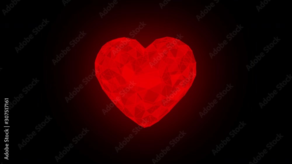 Polygonal heart animation. Heartbeat pulse on alpha channel background 4K.  Two version, red and white.