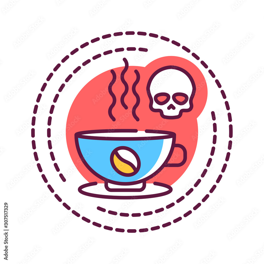Coffee Addiction Color Line Icon Dependence On Caffeine Consumption Pictogram For Web Page