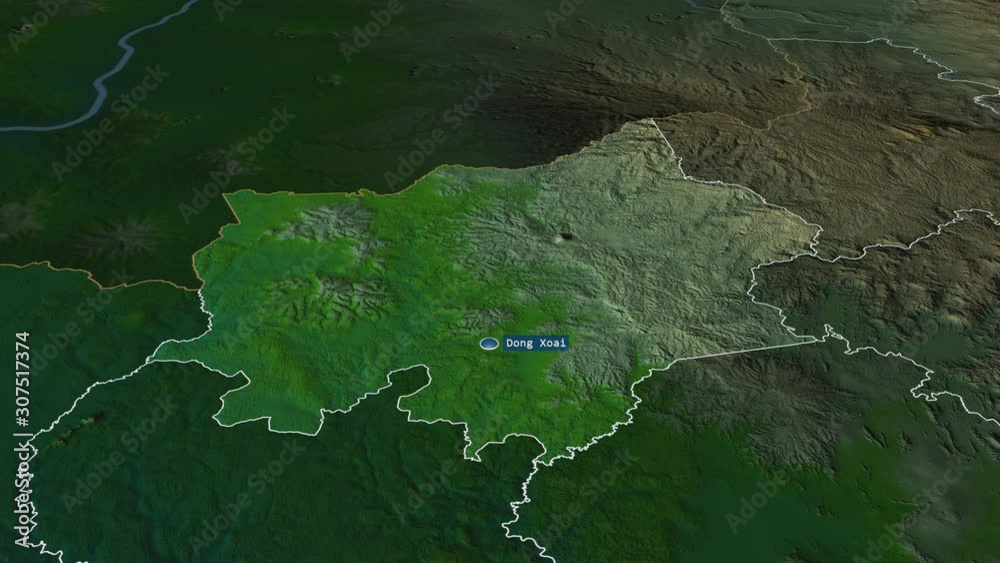 Bình Phước - province of Vietnam with its capital zoomed on the physical map of the globe. Animation 3D Bình Phước - province of Vietnam with its capital zoomed on the physical map of the globe. Animation 3D